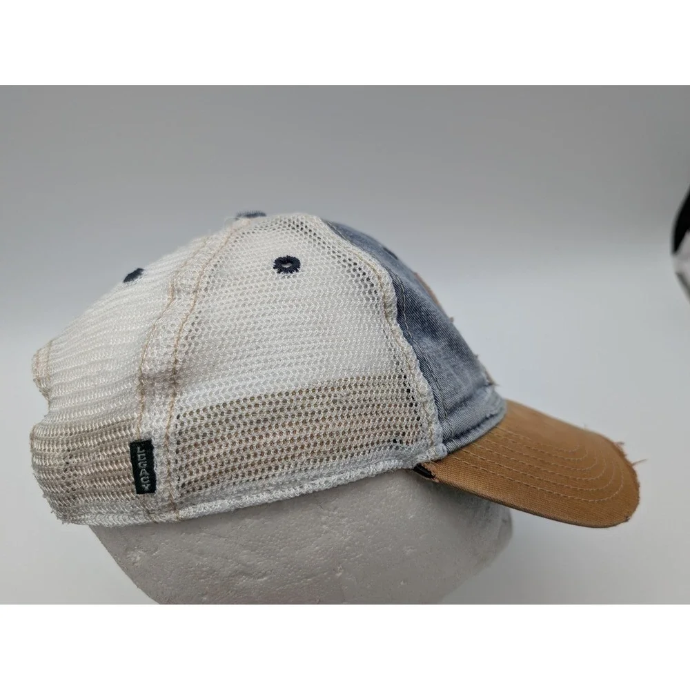 Legacy Old Favorite Colorado Trucker Hat Snapback Distressed Denim Mesh Blue Tan
